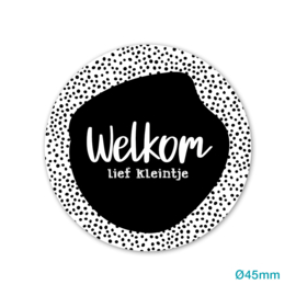 Sticker sluitzegel rond - zwartwit | Welkom Kleintje | 45mm | 20stk