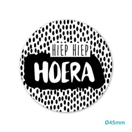 Sticker sluitzegel rond - zwartwit | Hiep Hiep Hoera | 45mm | 20stk