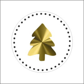 Sticker sluitzegel rond wit met kerstboom goud | 20 stk
