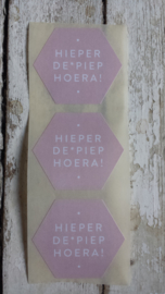Stickers / Hieperde Piep Hoera roze / 10 stks