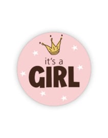 Sticker - rond roze - it's a Girl / kroontje | 35mm | 10stk