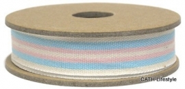EI 3243 Band 3 meter spoel creme / roze / blue streep