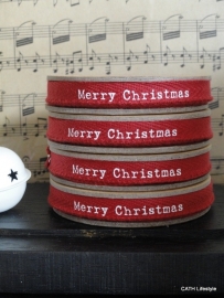 Twill katoen band / rood "Merry Christmas" / op spoel 3M / CI