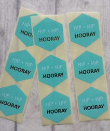 Sticker hip hip hooray / hexagon bleu / 20 stk