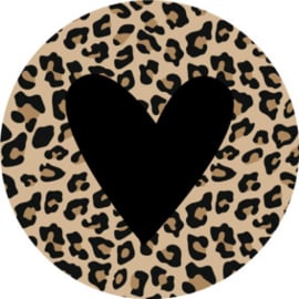 Sticker rond | panter met hart zwart - 10stk