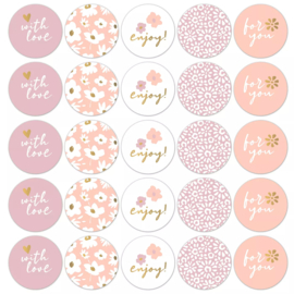 Sticker rond - bloem fleur - roze neon zacht mix - 50mm | 10stk