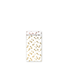 Zakje wit met gouden hartjes | 7x13cm | 5stk