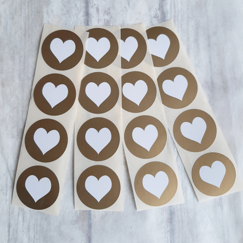Stickers | hart goud rond | 20 stk