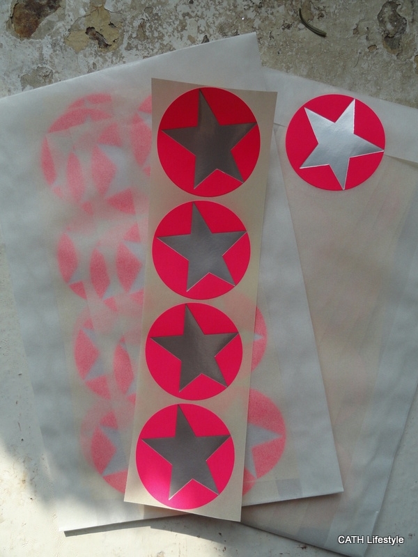 Sticker ster - fluor pink / 20 stk