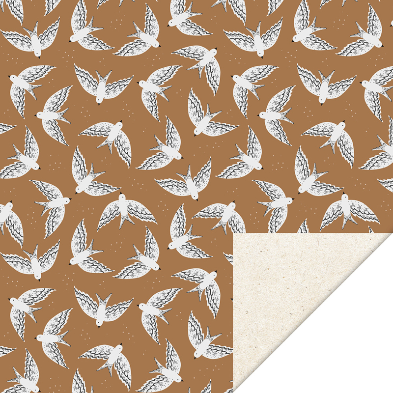 Inpakpapier kadopapier - Birds cognac - 30cmx2m