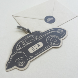 *NIEUW* Geboortekaart oldtimer Eza blauw