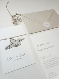 *NIEUW* Trouwkaart Lot & Hidde label vogel rondom