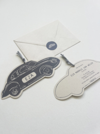 *NIEUW* Geboortekaart oldtimer Eza blauw