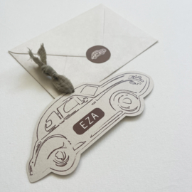 *NIEUW* Geboortekaart oldtimer Eza beige