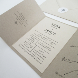 Trouwkaart pocketfold Sera & James grijsboard | paperwise