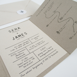 Trouwkaart pocketfold Sera & James grijsboard | paperwise