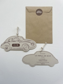 *NIEUW* Geboortekaart oldtimer Eza beige