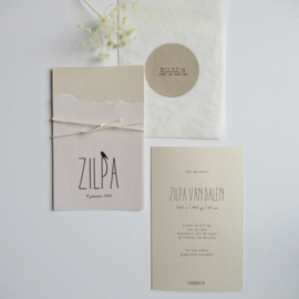 Geboortekaart Zilpa paperwise | kalkpapier
