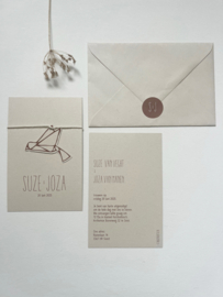 *NIEUW* Trouwkaart Suze & Joza label vogel rondom
