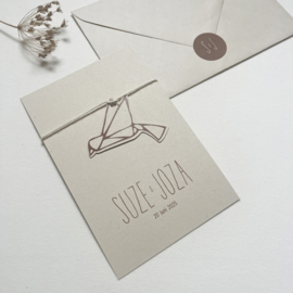 *NIEUW* Trouwkaart Suze & Joza label vogel rondom