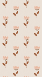 Behang Retro bloem roze