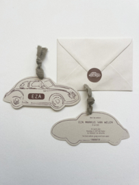 *NIEUW* Geboortekaart oldtimer Eza beige