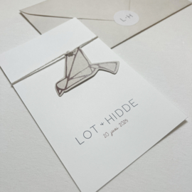 *NIEUW* Trouwkaart Lot & Hidde label vogel rondom