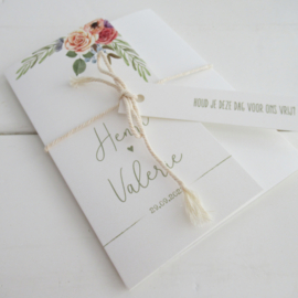 Trouwkaart pocketfold bloemen Henri & Valerie