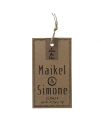 Vintage Save the Date label Maikel en Simone
