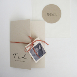 Geboortekaart pocketfold paperwise Ted met fotolabel