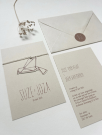 *NIEUW* Trouwkaart Suze & Joza label vogel rondom