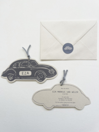 *NIEUW* Geboortekaart oldtimer Eza blauw