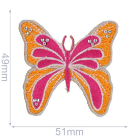 HKM Applicatie vlinder 51x49mm oranje-roze