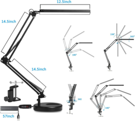 3 - LED Werklamp met voet & tafelklem (Zwart)