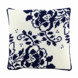 Pako 003.281 Voorbedrukt kruissteek kussenpakket Bloem blauw 40x40cm