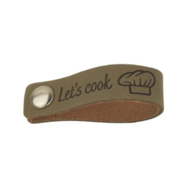 Leren Label Let's Cook 12x1,5cm met drukknoop - Kleur 002