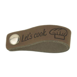 Leren Label Let's Cook 12x1,5cm met drukknoop - Kleur 003