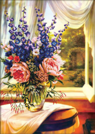 Voorbedrukt borduurpakket Floral Vase by the window - Needleart World