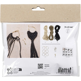 Mini Hobbyset Macramé, Oorbellen, Zwart, Olijfbruin, Zandkleur