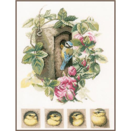 Lanarte PN0008031 Borduurpakket telpatroon Vogelhuisje met rozen ca. 29 x 35 cm