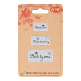 Opry Skai-leren labels made by oma 3st.