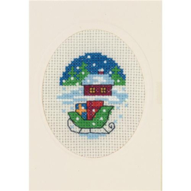 Permin 17-8231 Borduurpakket kerstkaart groen slee 9x13 cm