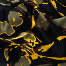 Rayon Spun Satin Print - Flowers khaki  (1 meter)