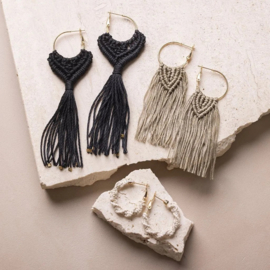Mini Hobbyset Macramé, Oorbellen, Zwart, Olijfbruin, Zandkleur