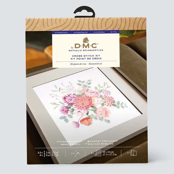 DMC Kruissteek kit vintage boeket 28,5x28,2cm - 1st