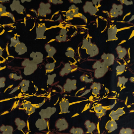 Rayon Spun Satin Print - Flowers khaki  (1 meter)