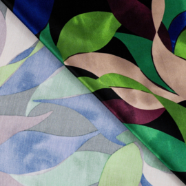 Rayon Spun Satin Print Leaves (1 meter)