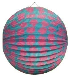 Blauw met roze bloemen lampion rond 23cm