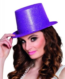 Hoge hoed glitter paars