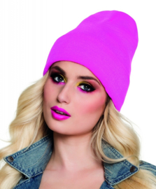 Beanie neon roze muts